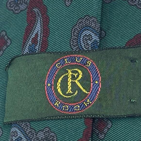 Club Room Green Navy Burgundy Paisley Print Pure Silk Career Office Necktie NWOT - Picture 4 of 6